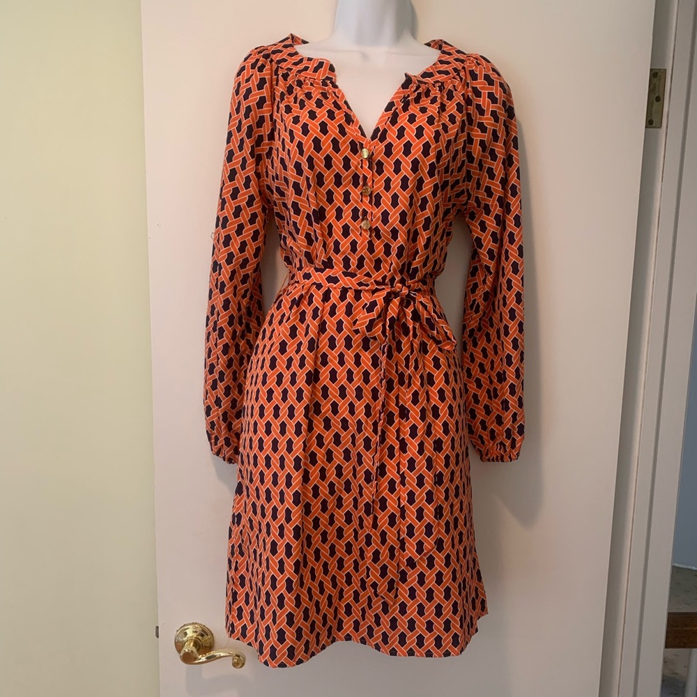 Mud Pie Vibrant Orange and Blue Long Sleeve Dress
